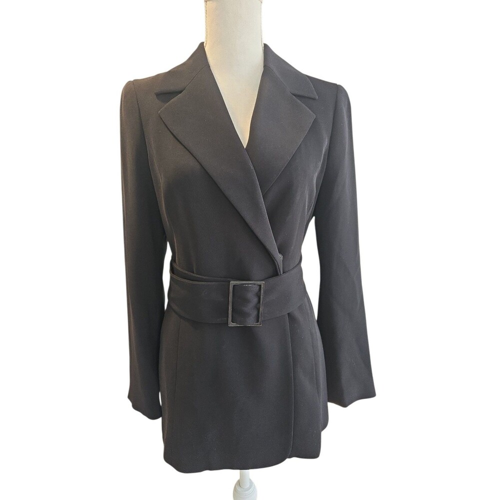 Blazer Double Breast Black Belted Women's Sz 4 Preppy Classic Academy Career